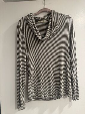 Pure Good Black & White Striped Cowl Neck Long Sleeve Sweater Medium
